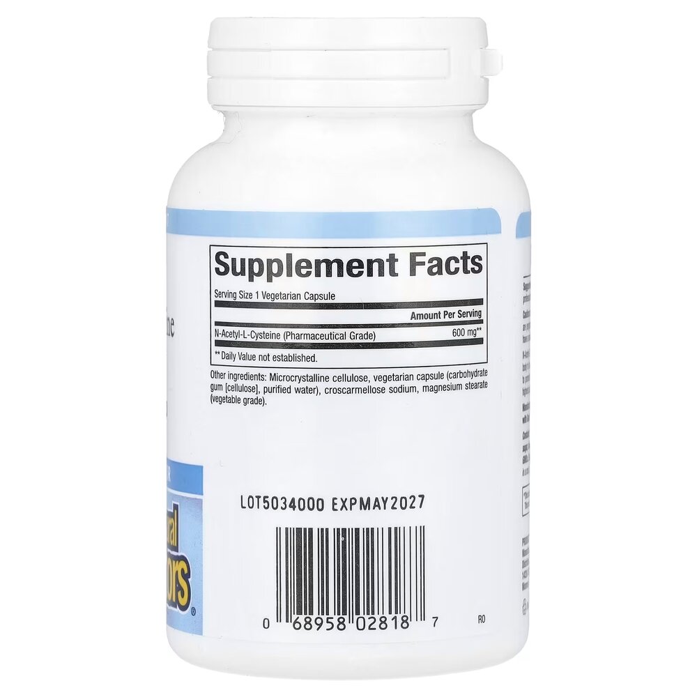 N-ацетил-L-цистин Natural Factors N-Acetyl-L-Cysteine 600 mg, 60 вегакапсул для антиоксидантной поддержки. Фото 2