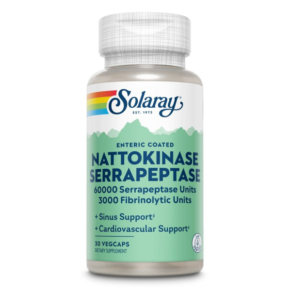 Ферментний комплекс Solaray Nattokinase & Serrapeptase, 30 вегакапсул