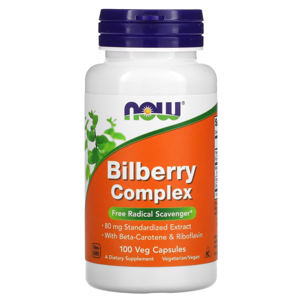 Натуральна добавка NOW Bilberry Complex, 100 вегакапсул