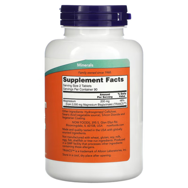 Вітаміни та мінерали NOW Magnesium Glycinate, 180 таблеток. Фото 3