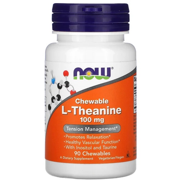 Амінокислота NOW L-Theanine 100 mg, 90 жувальних таблеток