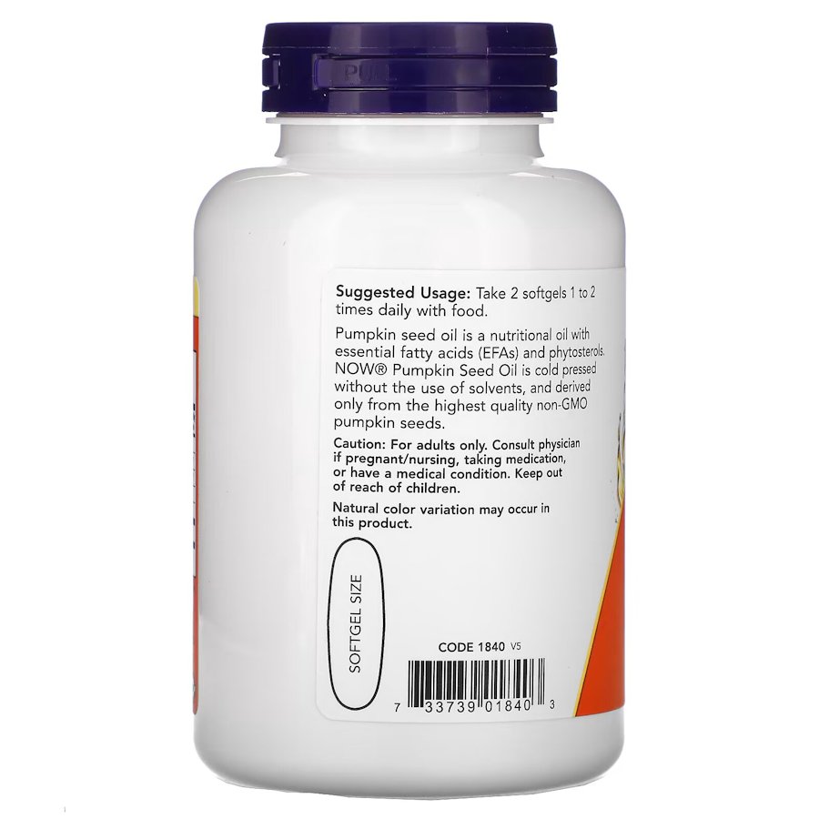 Натуральна добавка NOW Pumpkin Seed Oil 1000 mg, 100 капсул. Фото 3