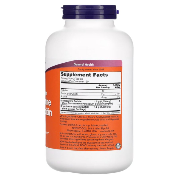 Препарат для суглобів і зв'язок NOW Glucosamine & Chondroitin Extra Strength, 240 таблеток. Фото 2
