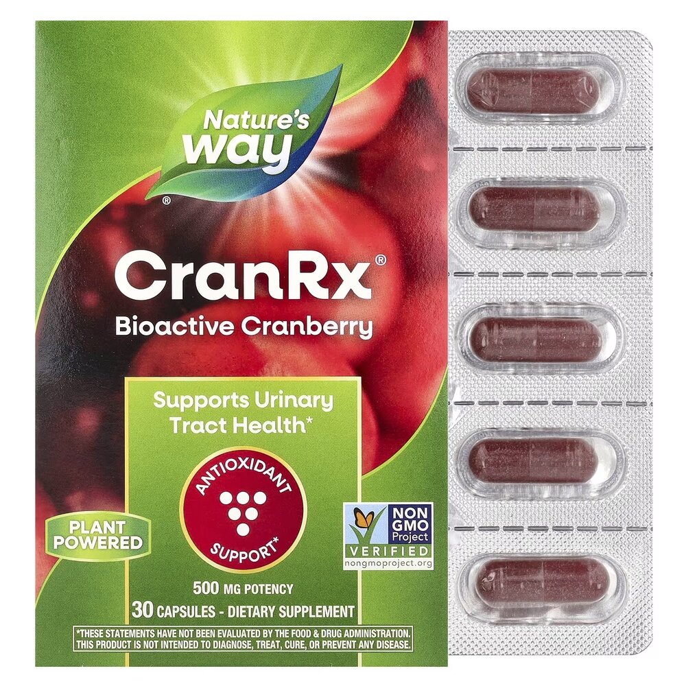Біоактивна журавлина з пробіотиками Nature's Way CranRx Bioactive Cranberry 500 mg вітамін С, 30 капсул для підтримки сечовивідної системи