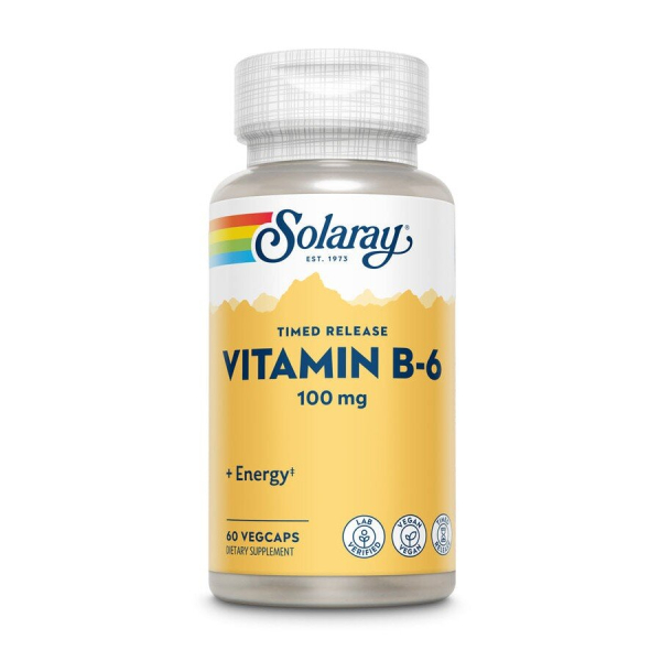 Гідрохлорид піридоксину Solaray Vitamin B6 Timed-Release, 60 вегакапсул