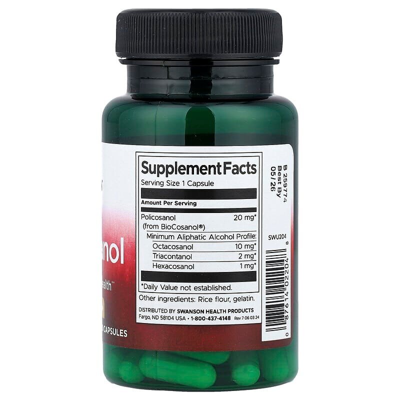 Полікозанол Swanson Policosanol 20 mg, 60 капсул. Фото 2