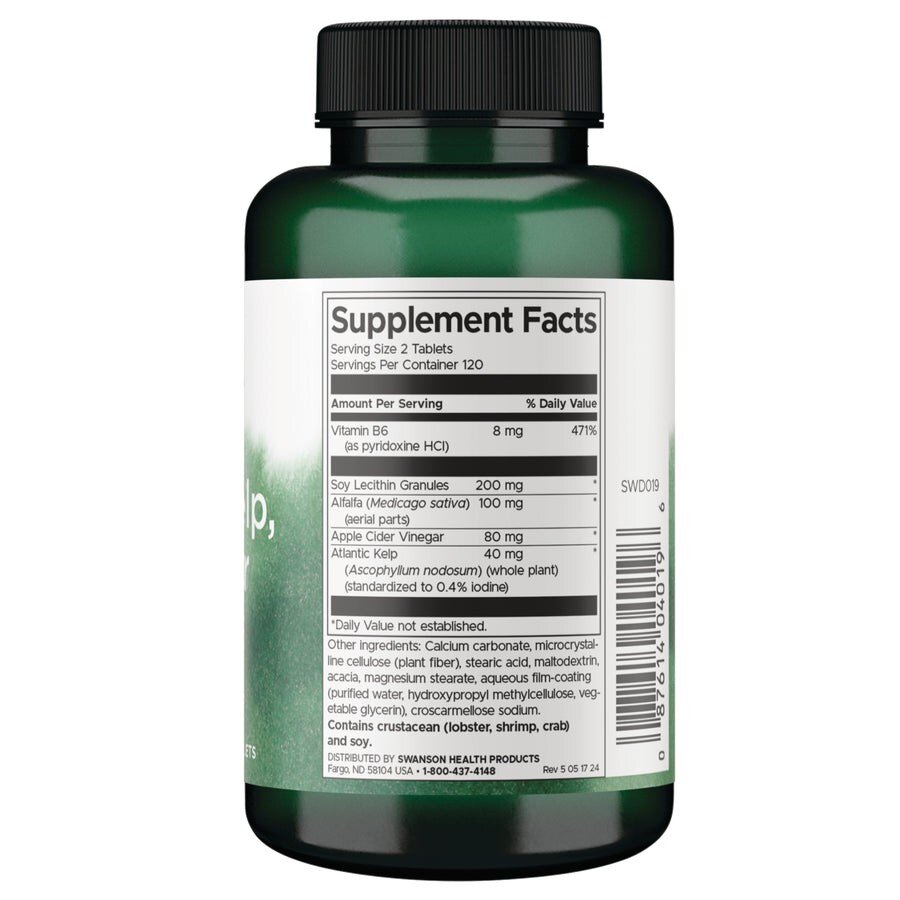Комплекс для підтримки метаболізму Swanson Lecithin, Kelp, B6 & Cider Vinegar, 240 таблеток. Фото 2