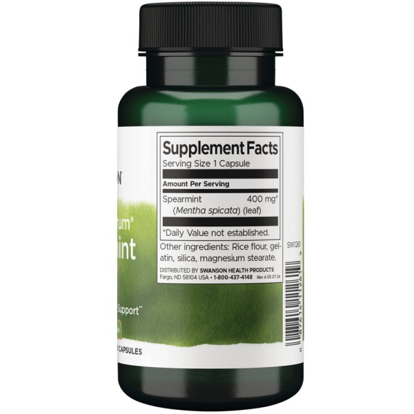 Листя м’яти колосистої Swanson Spearmint Leaf 400 mg Full Spectrum, 60 капсул. Фото 2