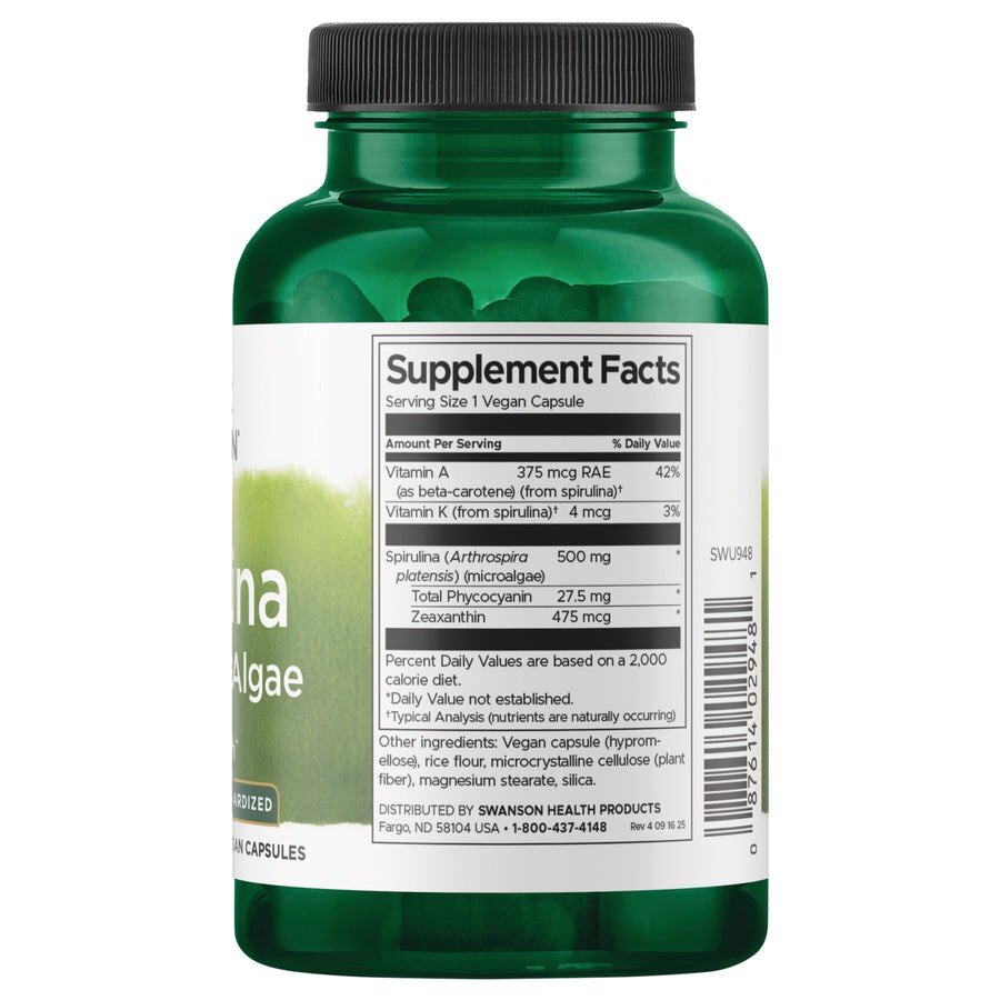 Стандартизована спіруліна Swanson Spirulina Blue-Green Algae, 90 таблеток. Фото 2