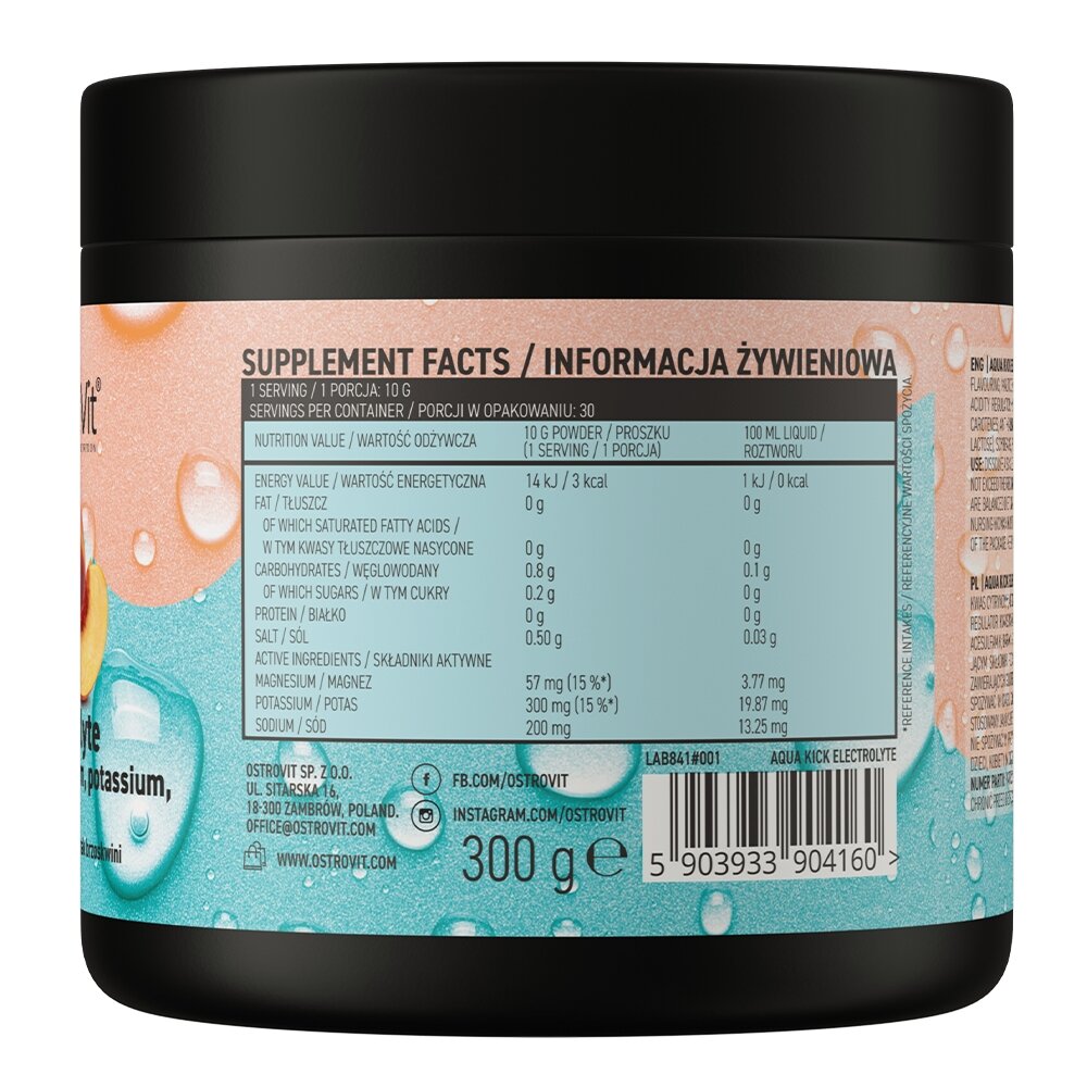 Електроліти OstroVit Aqua Kick Electrolyte, 300 грам - Персик для підтримки водно-електролітного балансу. Фото 2