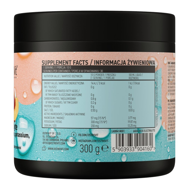 Електроліти OstroVit Aqua Kick Electrolyte, 300 грам - Персик для підтримки водно-електролітного балансу. Фото 2