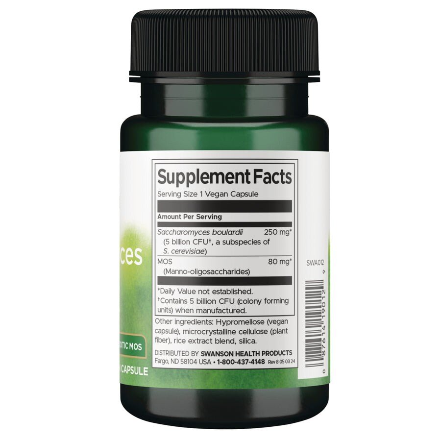 Пробіотичні дріжджі Swanson Saccharomyces Boulardii with Prebiotic MOS 5 Billion CFU, 30 вегакапсул. Фото 2