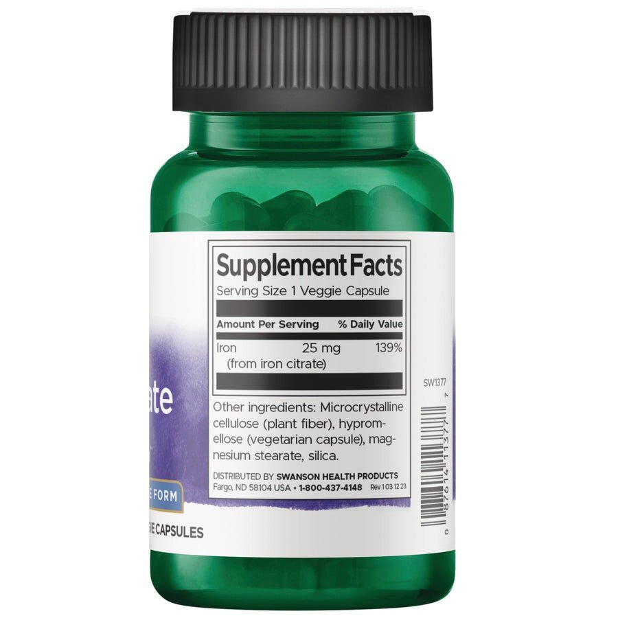 Залізо у формі цитрату Swanson Iron Citrate 25 mg, 60 вегакапсул. Фото 2