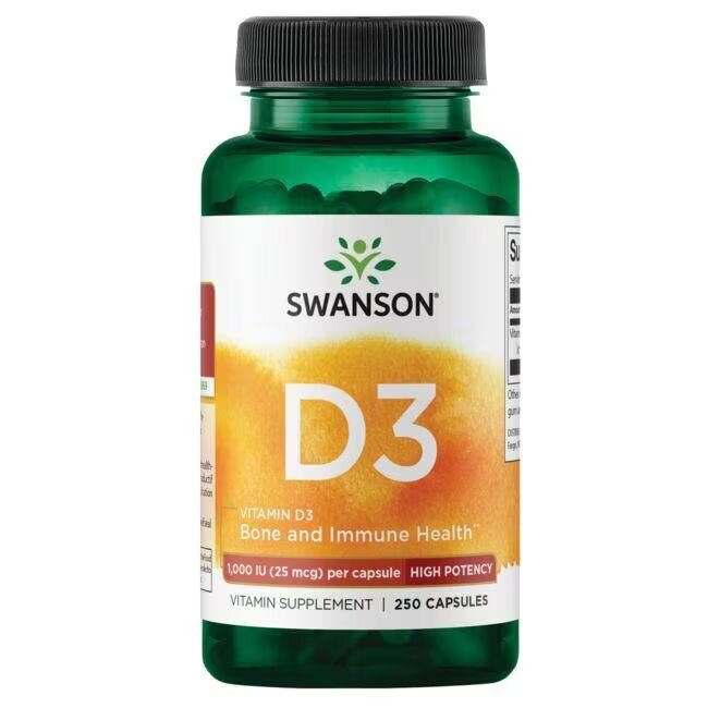 Холекальциферол Swanson Vitamin D3 1000 IU High Potency, 250 капсул для здоров'я кісток і імунітету