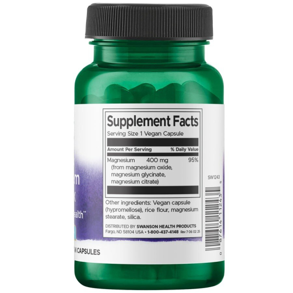 Комплекс магнію Swanson Triple Magnesium Complex 400 mg, 30 вегакапсул. Фото 2