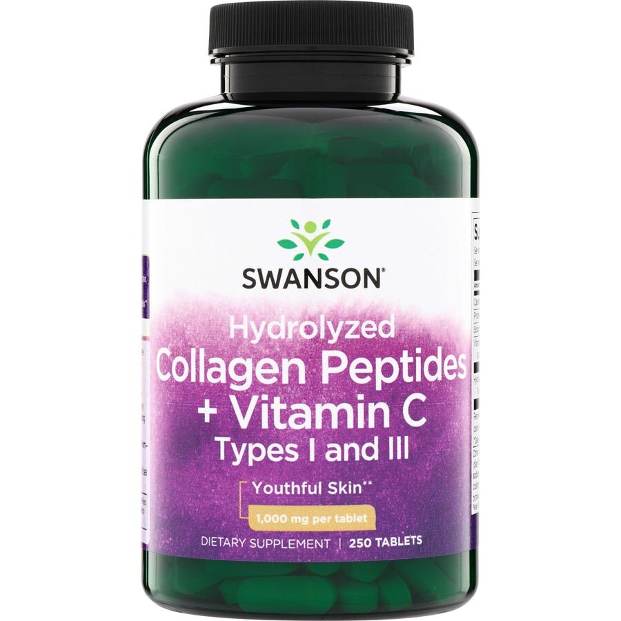 Гідролізований колаген типів Swanson Hydrolyzed Collagen Peptides + Vitamin C Types I and III, 250 таблеток