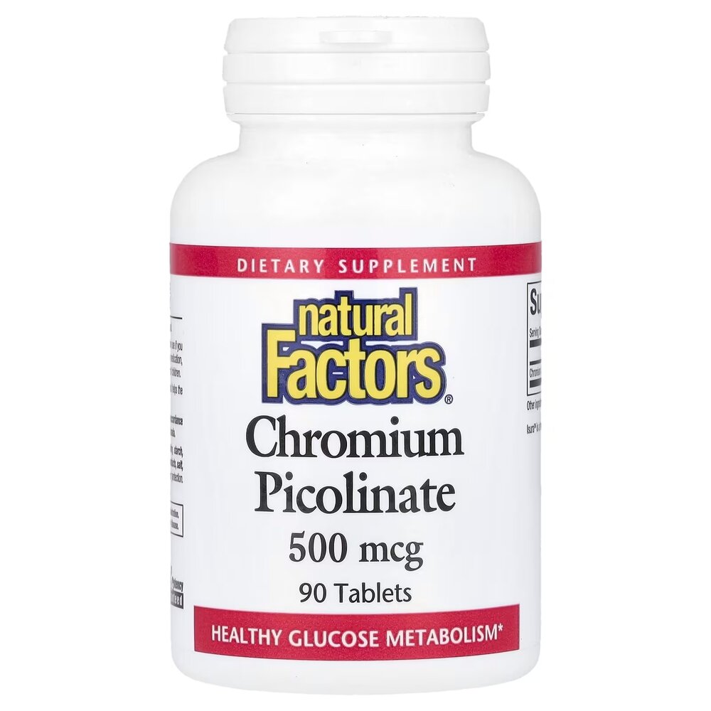 Піколінат хрому Natural Factors Chromium Picolinate 500 mcg, 90 таблеток для контролю цукру та апетиту