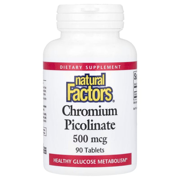 Піколінат хрому Natural Factors Chromium Picolinate 500 mcg, 90 таблеток для контролю цукру та апетиту