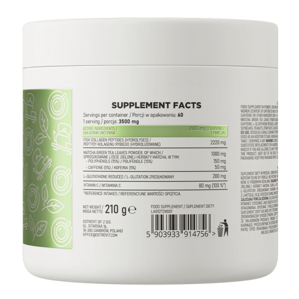 Колаген та матча OstroVit Collagen + Matcha, 210 грам. Фото 2