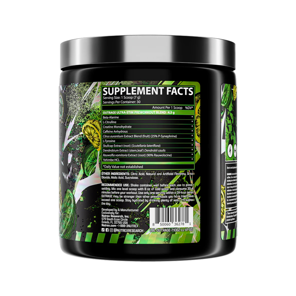 Outrage High‑Stim Pre‑Workout - 30 servings Lemon Lime. Фото 2