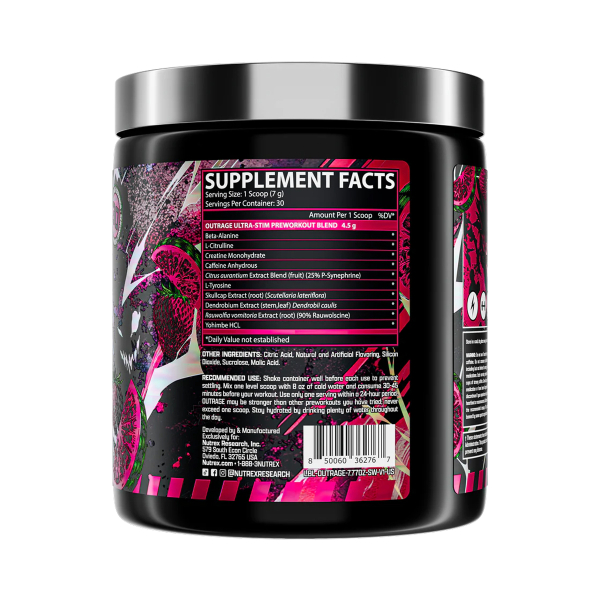Outrage High‑Stim Pre‑Workout - 30 servings Strawberry Watermelon. Фото 2