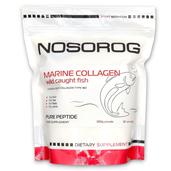 Гдролізований морський колагеін Nosorog Marine Collagen, 300 грам для підтримки шкіри, суглобів