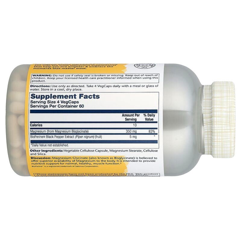 Бісгліцинат магнію Solaray Magnesium Glycinate 350 mg High Absorption, 240 вегакапсул. Фото 2