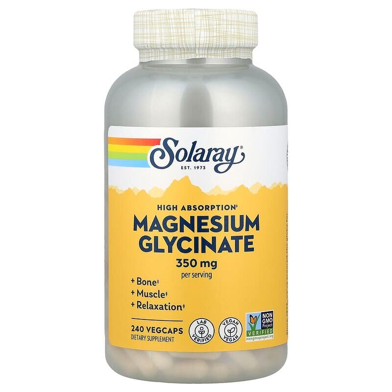 Бісгліцинат магнію Solaray Magnesium Glycinate 350 mg High Absorption, 240 вегакапсул