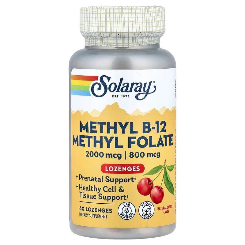 Метил B-12 и метилфолат Solaray Methyl B-12 & Methyl Folate, 60 леденецов