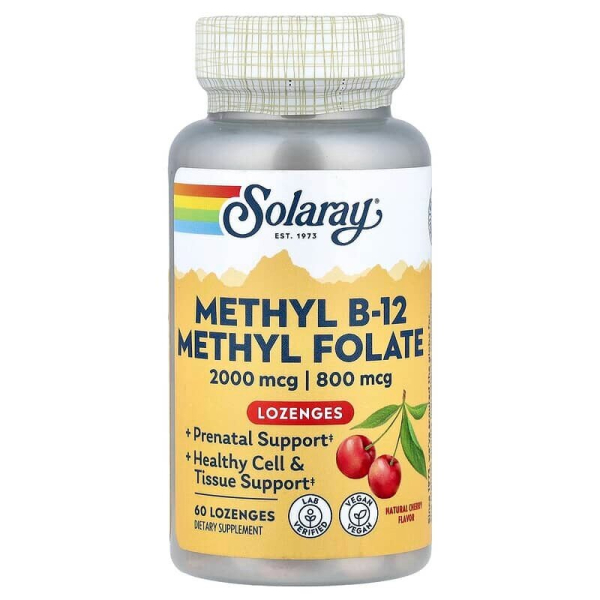 Метил B-12 та метилфолат Solaray Methyl B-12 & Methyl Folate, 60 льодяників