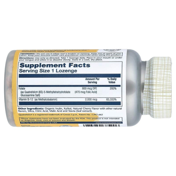 Метил B-12 и метилфолат Solaray Methyl B-12 & Methyl Folate, 60 леденецов. Фото 2