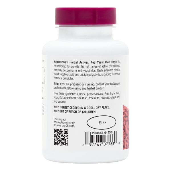 Натуральна добавка Natures Plus Herbal Actives Red Yeast Rice 600 mg, 120 міні таблеток. Фото 3