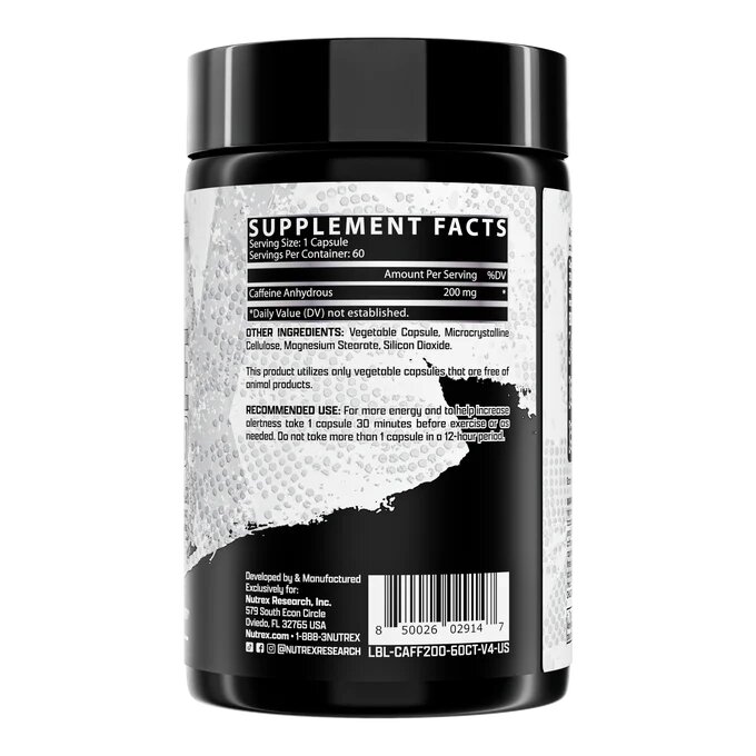 Кофеїн безводний Nutrex Research Caffeine 200, 60 капсул. Фото 3