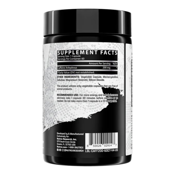 Кофеїн безводний Nutrex Research Caffeine 200, 60 капсул. Фото 3