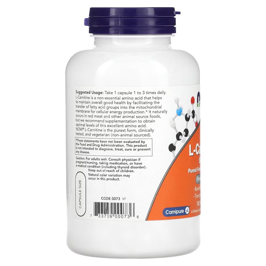 Жироспалювач NOW L-Carnitine 500 mg, 180 вегакапсул. Фото 3