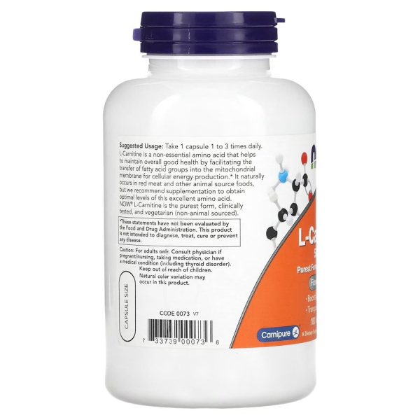 Жироспалювач NOW L-Carnitine 500 mg, 180 вегакапсул. Фото 3