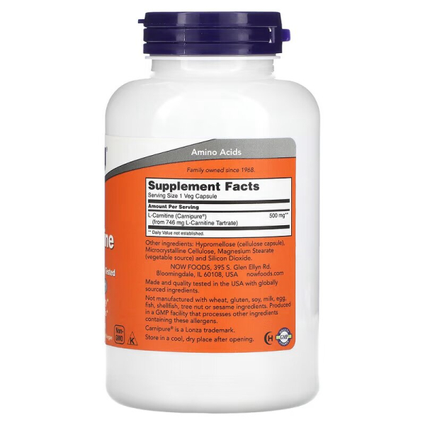 Жироспалювач NOW L-Carnitine 500 mg, 180 вегакапсул. Фото 2