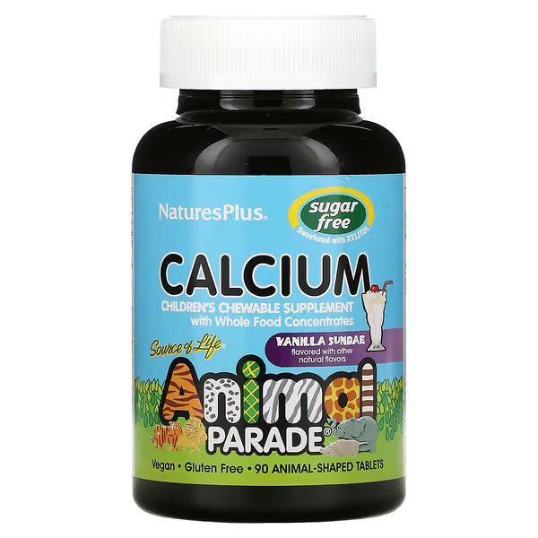 Вітаміни та мінерали Natures Plus Animal Parade Calcium Sugar Free, 90 жувальних таблеток ваніль