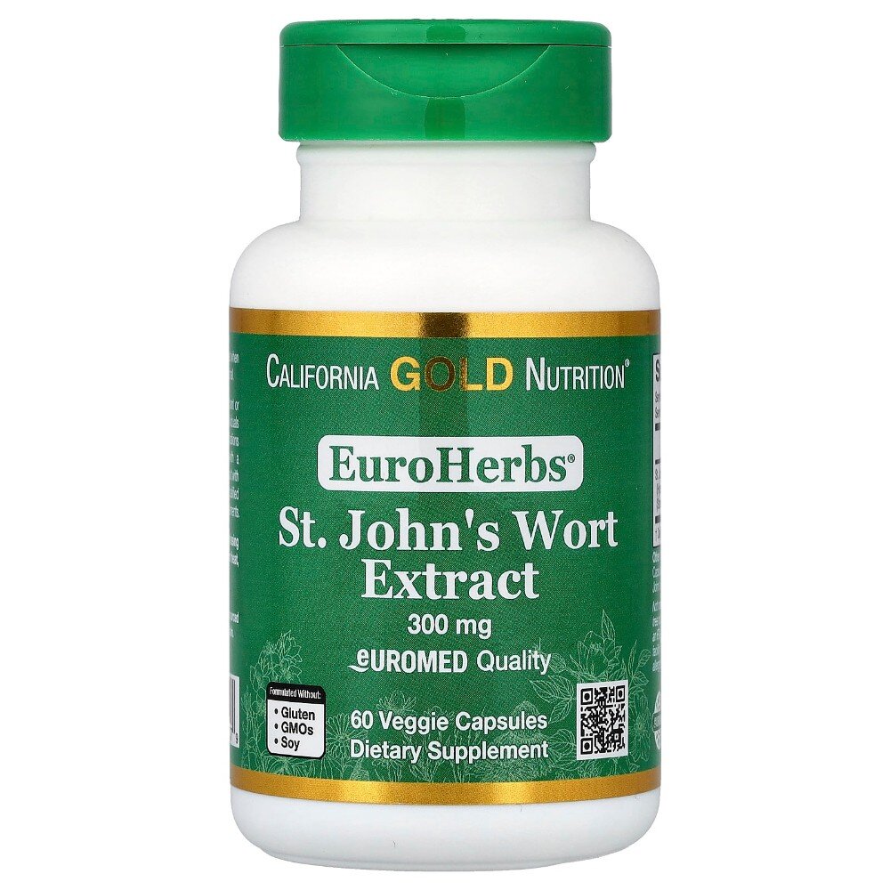 Экстракт зверобоя California Gold Nutrition EuroHerbs St. John's Wort, 60 вегакапсул - Срок 04.26
