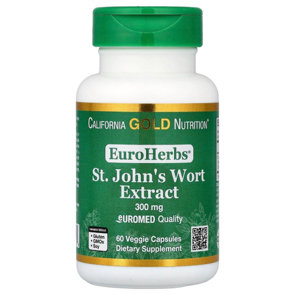 Екстракт звіробою California Gold Nutrition EuroHerbs St. John's Wort, 60 вегакапсул - Термін 04.26