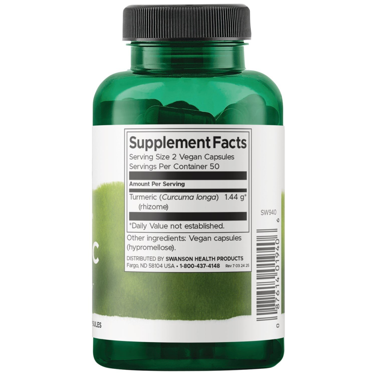 Куркума Swanson Turmeric 720 mg Full Spectrum, 100 капсул для підтримки здоров'я суглобів та шкіри. Фото 2