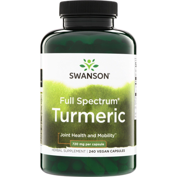 Корінь куркуми Swanson Turmeric 720 mg Full Spectrum, 240 капсул для підтримки здоров'я суглобів та шкіри
