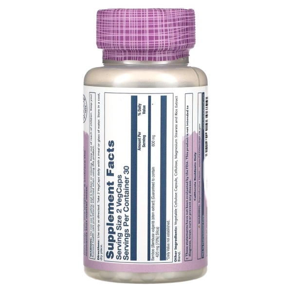 Екстракт стебла бамбука Solaray Bamboo Stem Extract 300 mg, 60 вегакапсул для здоров'я шкіри, волосся та нігтів. Фото 2