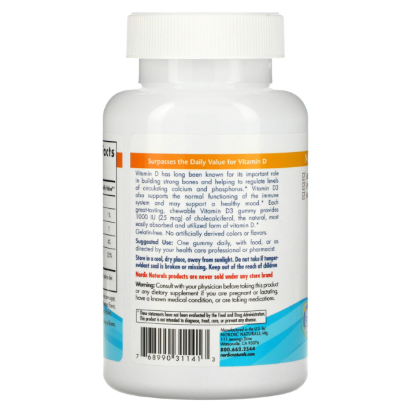 Вітамін D3 Nordic Naturals Vitamin D3 Gummies, 120 жувальних таблеток для підтримки кісток, зубів та м'язів. Фото 3