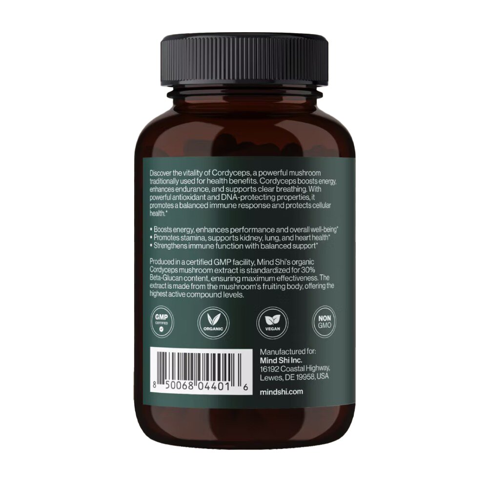 Гриб кордицепс Mind Shi Cordyceps Mushroom 1000 mg, 60 вегакапсул. Фото 3