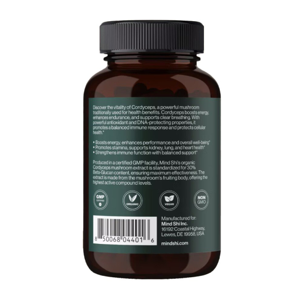 Гриб кордицепс Mind Shi Cordyceps Mushroom 1000 mg, 60 вегакапсул. Фото 3