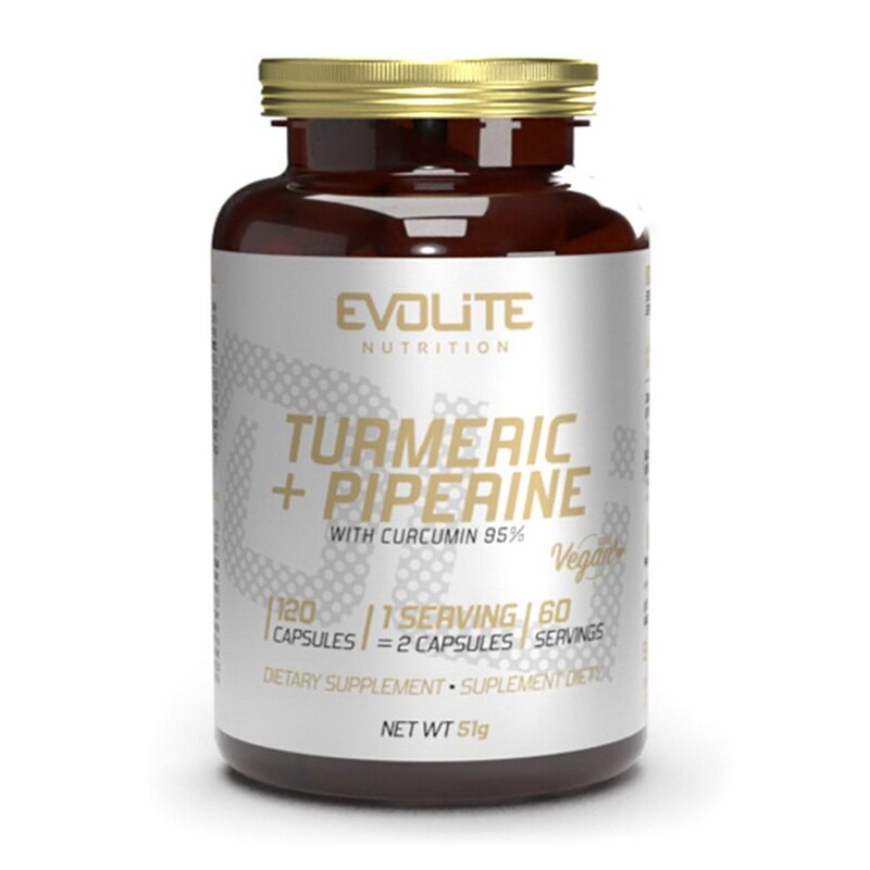 Куркума та піперін Evolite Nutrition Turmeric + Piperine, 120 вегакапсул для підтримки імунної системи