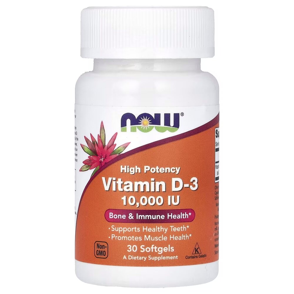 Вітаміни та мінерали NOW Vitamin D3 10000 IU High Potency, 30 капсул