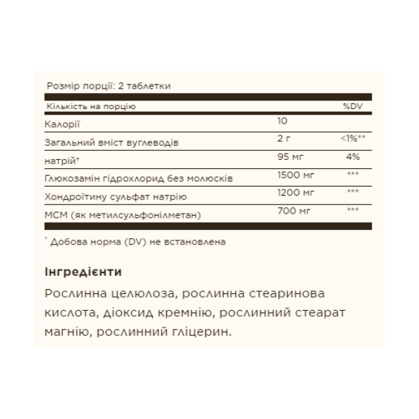 Triple Strength Glucosamine Chondroitin MSM - 60 tabs. Фото 2