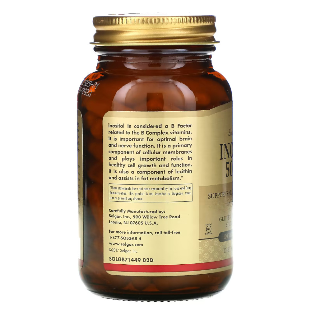 Вітаміни та мінерали Solgar Inositol 500 mg, 100 вегакапсул. Фото 2